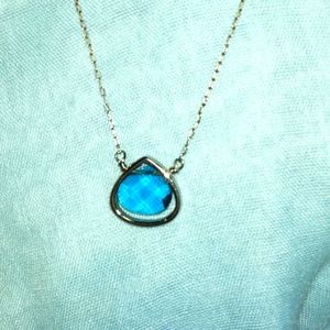 3-8-58 Lia Sophia silvertone and blue pendant great condition
